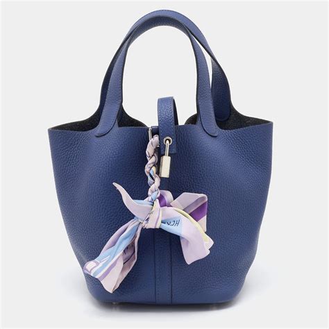 hermes picotin blue agate|HERMES Taurillon Clemence Picotin 18 PM Bleu Agate.